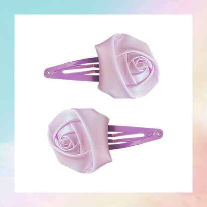 Material ribbon and pearl bead flower hair clips