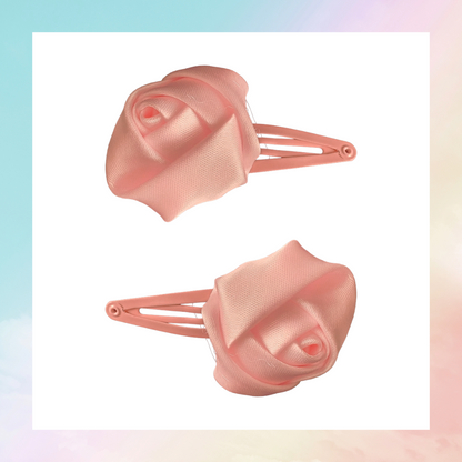 Material ribbon and pearl bead flower hair clips