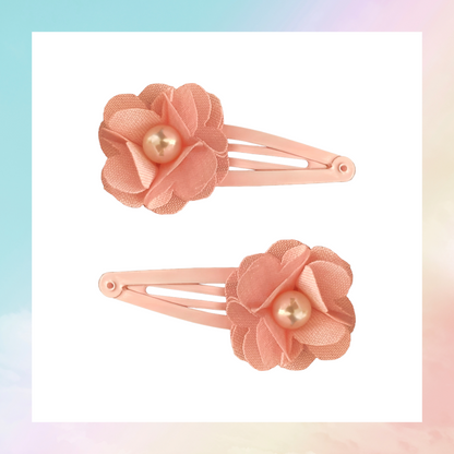 Material ribbon and pearl bead flower hair clips