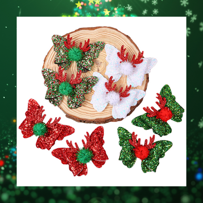 Reindeer elk antler pom pom Christmas hair bow clips