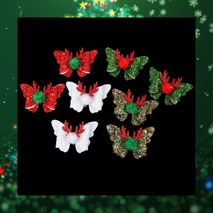 Reindeer elk antler pom pom Christmas hair bow clips