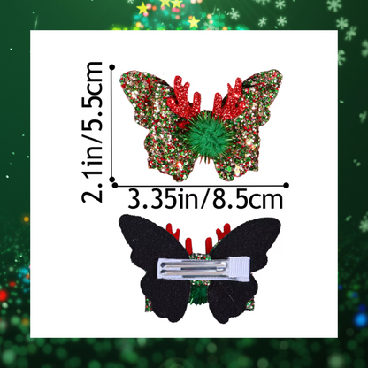 Reindeer elk antler pom pom Christmas hair bow clips