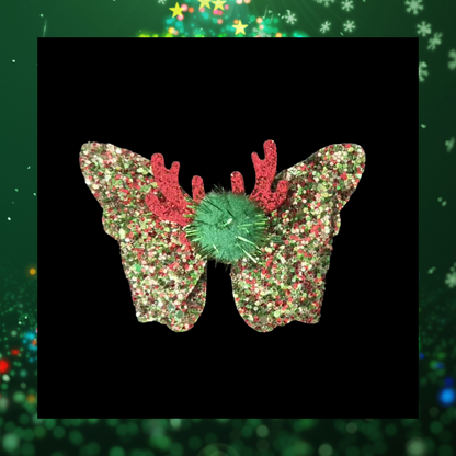 Reindeer elk antler pom pom Christmas hair bow clips