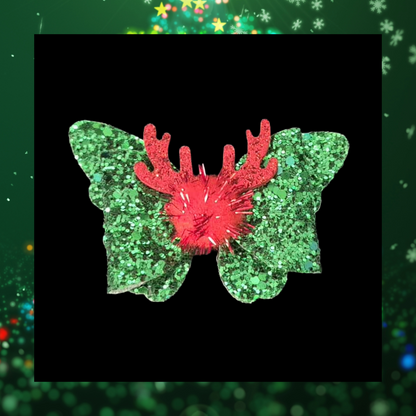 Reindeer elk antler pom pom Christmas hair bow clips
