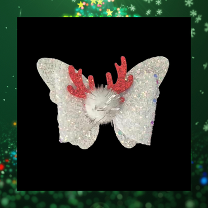 Reindeer elk antler pom pom Christmas hair bow clips