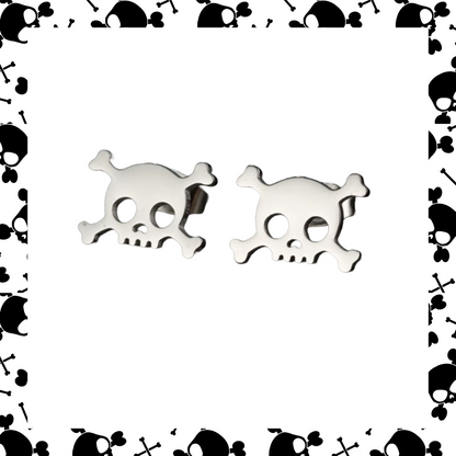 Stainless steel silver skull and cross bones earring studs