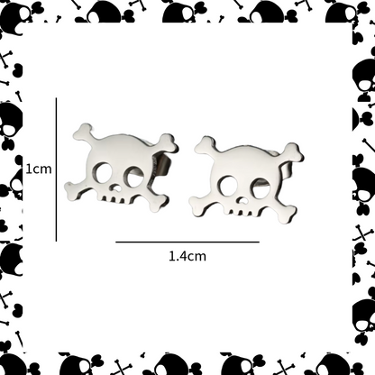 Stainless steel silver skull and cross bones earring studs