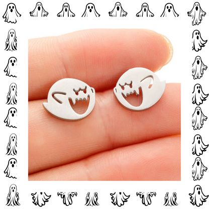 Stainless steel silver ghost earring studs