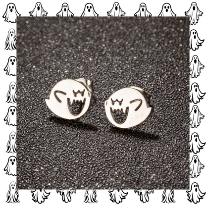 Stainless steel silver ghost earring studs