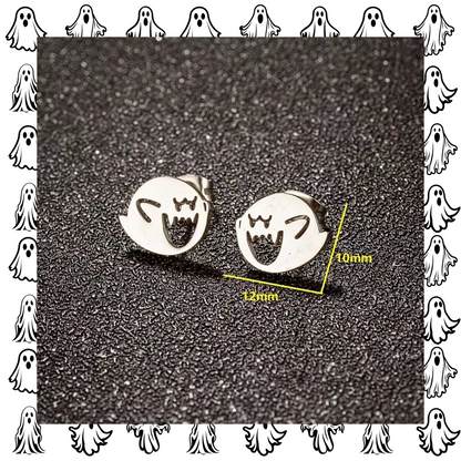 Stainless steel silver ghost earring studs