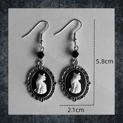Vintage Gothic Framed White Cat Drop Earrings