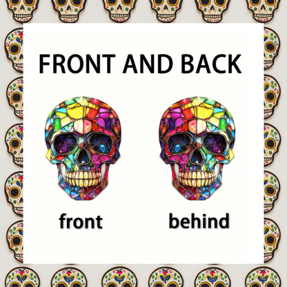 Colourful stained glass effect crystal skull acrylic suncatcher wall hanging plaque