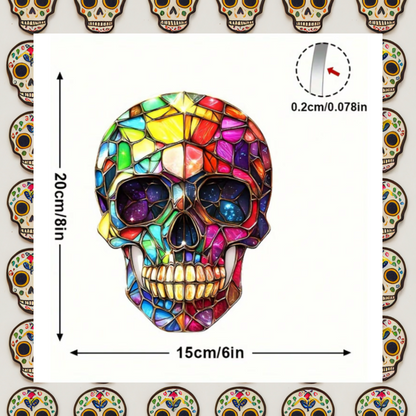 Colourful stained glass effect crystal skull acrylic suncatcher wall hanging plaque