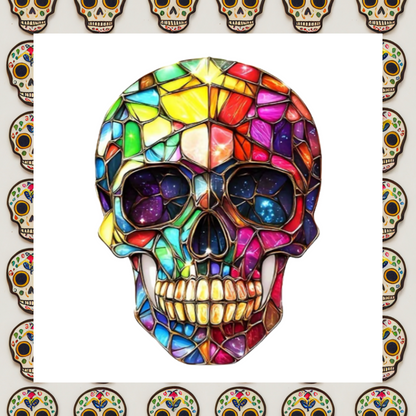 Colourful stained glass effect crystal skull acrylic suncatcher wall hanging plaque