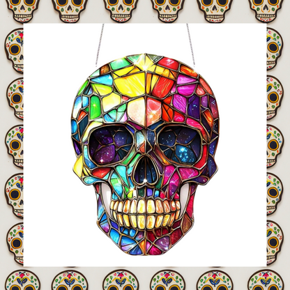 Colourful stained glass effect crystal skull acrylic suncatcher wall hanging plaque
