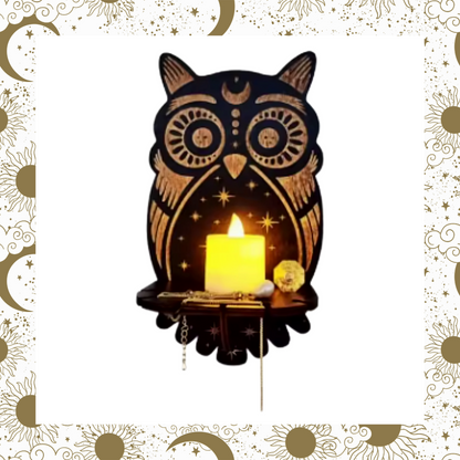 Wooden celestial owl mini wall hanging shelf home decoration
