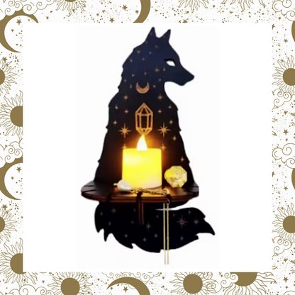 Wooden celestial wolf mini wall hanging shelf home decoration
