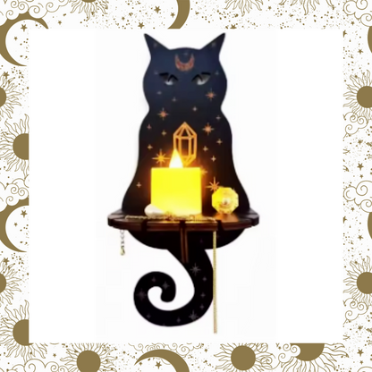 Wooden celestial cat mini wall hanging shelf home decoration