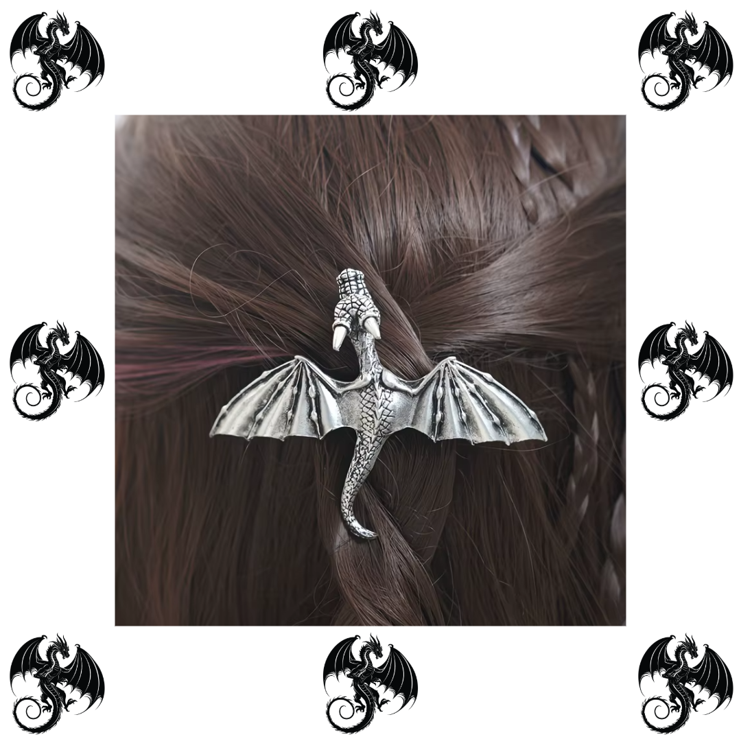 Silver dragon hair barrette clip