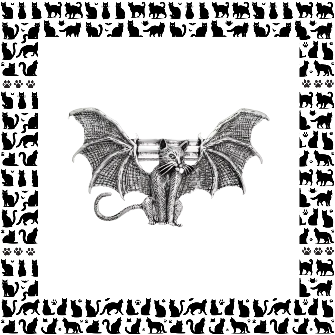 Winged cat silver coloured metal hair barrette clip
