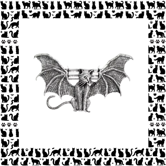 Winged cat silver coloured metal hair barrette clip