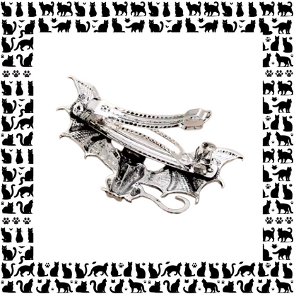 Winged cat silver coloured metal hair barrette clip