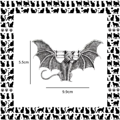 Winged cat silver coloured metal hair barrette clip