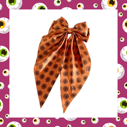 Large silky Halloween Design Bat Witch Ghost Pumpkin Spider Web Bones Skull Skeleton Print Bow Hair Clip Barrettes