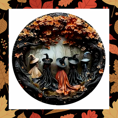 Spiritual Autumn Equinox Goddess Pagan Magic Witch Coven In Forest 8X8" Round Wooden Plaque Wall Art Décor