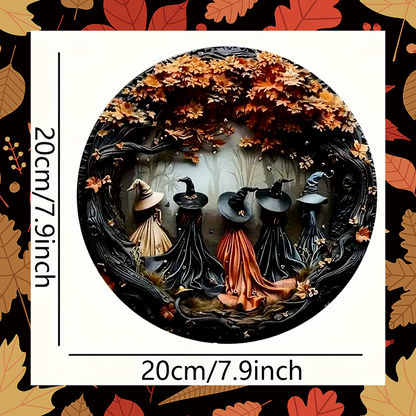 Spiritual Autumn Equinox Goddess Pagan Magic Witch Coven In Forest 8X8" Round Wooden Plaque Wall Art Décor