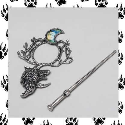 Vintage Crescent Moon Wolf hair pin slide clip