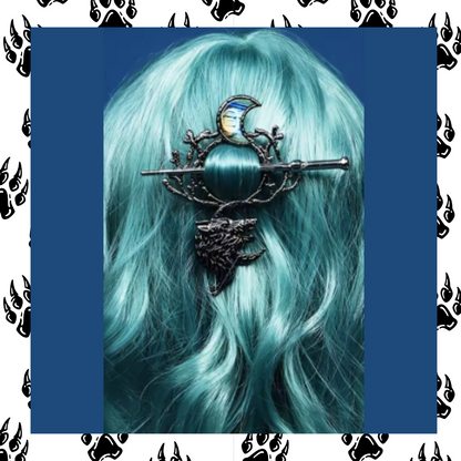 Vintage Crescent Moon Wolf hair pin slide clip