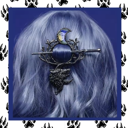 Vintage Crescent Moon Wolf hair pin slide clip