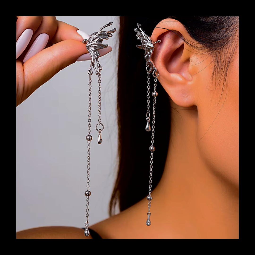 Elegant Elf Butterfly Long Tassel Clip Earrings