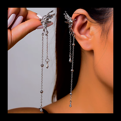 Elegant Elf Butterfly Long Tassel Clip Earrings