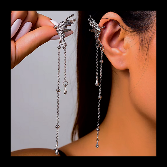 Elegant Elf Butterfly Long Tassel Clip Earrings
