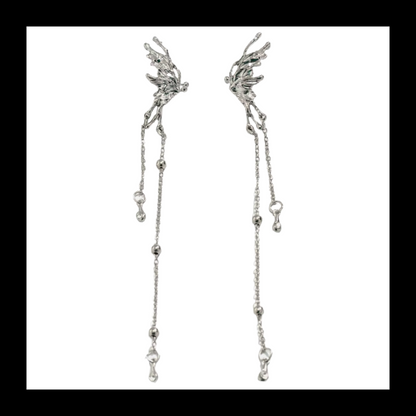 Elegant Elf Butterfly Long Tassel Clip Earrings