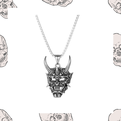 Horned Demon Samurai Mask Devil Ghost Pendant Necklace