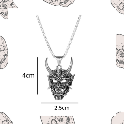 Horned Demon Samurai Mask Devil Ghost Pendant Necklace
