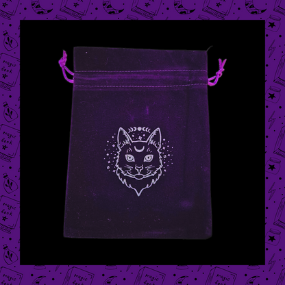 Deep Purple 13x18cm Velvet Drawstring Bag With Mystic Cat Design For Gifting Jewellery Tarot Cards Crystals Game Cards And Dice Storage