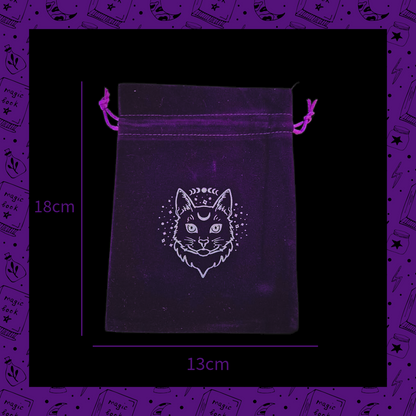 Deep Purple 13x18cm Velvet Drawstring Bag With Mystic Cat Design For Gifting Jewellery Tarot Cards Crystals Game Cards And Dice Storage