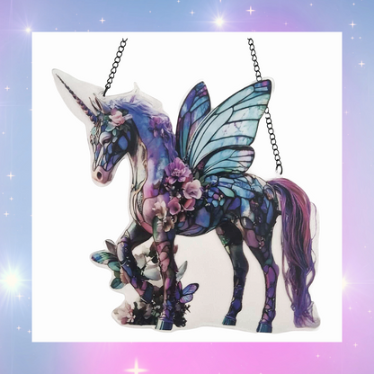 Gorgeous fairy winged floral unicorn acrylic plaque