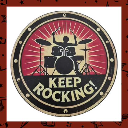 Keep Rocking! Drum Kit Aluminium  Sign - Durable, Easy-Hang Décor for Bedroom, Kitchen, Dining Room, Living Room or Bar Area