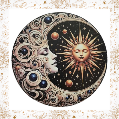 Celestial Golden Sun Moon And Stars Round Aluminium Plaque Wall Art Décor