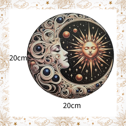 Celestial Golden Sun Moon And Stars Round Aluminium Plaque Wall Art Décor