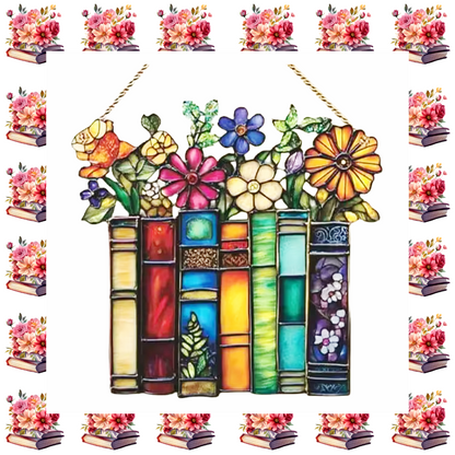 Floral stack of books acrylic hanging decoration book lover gift