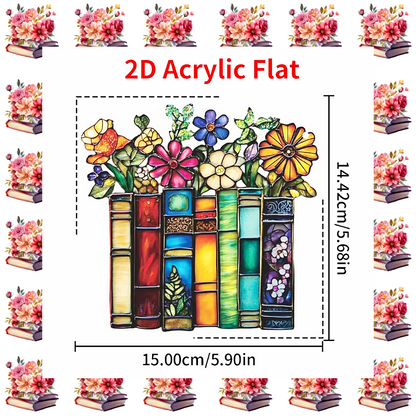 Floral stack of books acrylic hanging decoration book lover gift