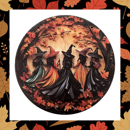 Witch Coven In Forest Round Wooden Plaque Wall Art Décor
