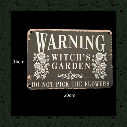 Witch's Garden Warning Sign "Do Not Pick The Flowers" Vintage Gothic Floral Aluminium Metal Plaque