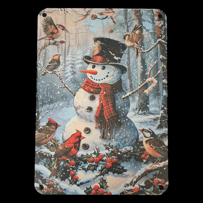 Snowman Winter Snowy Christmas Festive Scene Metal Aluminium Wall Plaque Sign
